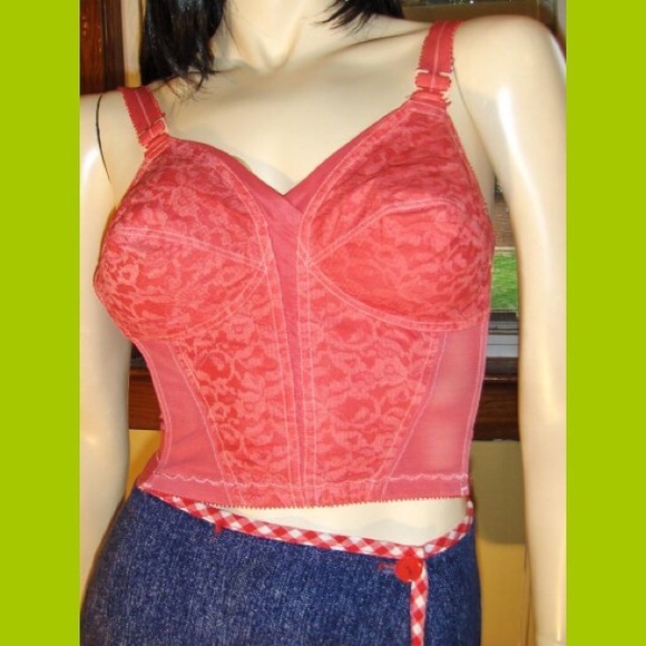 VTG 50s ROCKABILLY RED LACEY LONGLINE PINUP BRA - Picture 3 of 7